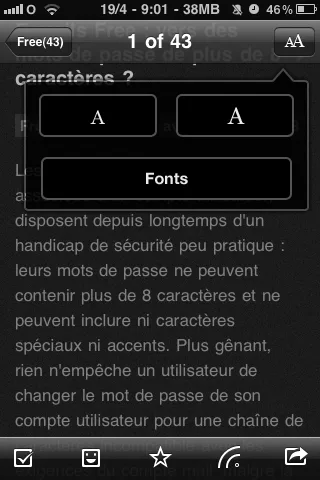 Font size selection